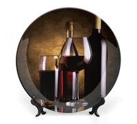 Rkklvbns Piatto decorativo in porcellana con tre bottiglie di vino e vetro sopra l'osso piatto decorativo in porcellana con espositore da parete decorazione per la casa per ufficio hotel parete 25,4