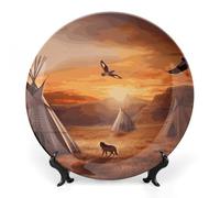 Rkklvbns Piatto decorativo in porcellana con tribù dei nativi americani, con espositore da parete, decorazione per la casa, ufficio, hotel, 17,8 cm