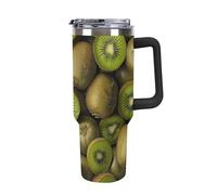 Rkklvbns Pile of Kiwi - Tazza da caffè da viaggio, 1,18 l, con manico e coperchio con cannuccia, a prova di perdite, grande capacità, mantiene freddo o caldo per palestra, viaggi e sport