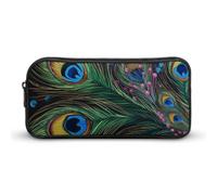 Rkklvbns Piuma di pavone grande astuccio portamatite portatile con cerniera cancelleria organizzatore semplice archiviazione estetica cancelleria per ufficio college uso adulto