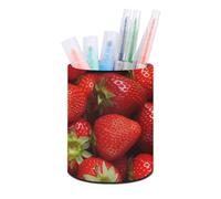 Rkklvbns Portapenne rotondo con fragole in ciotola, portapenne da scrivania, elegante decorazione da scrivania per ufficio, porta pennelli da trucco, scatola portaoggetti multifunzionale per ufficio e