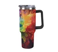 Rkklvbns Rainbow Smoke - Tazza da caffè da viaggio, 1,18 l, con manico e coperchio con cannuccia, a prova di perdite, grande capacità, mantiene freddo o caldo per palestra, viaggi e sport