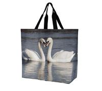 Rkklvbns Romantico cigno bianco donna Tote Bag spalla drogheria borse portatile borsa leggera durevole per lavoro viaggio borsa casual