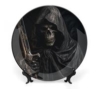 Rkklvbns Scheletro in veste piatti decorativi da 17,8 cm in ceramica Bone China Piatto decorativo con espositore Piatti da dessert per casa ufficio decorazione da parete