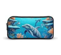 Rkklvbns Seabed - Astuccio grande con delfini e pesci coralli, astuccio portatile con cerniera, organizer per cancelleria, semplice da riporre, per ufficio, università, uso adulto