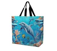 Rkklvbns Seabed Borsa a tracolla da donna, con delfini e pesci coralli, borsa per la spesa, portatile, leggera, resistente, per lavoro, viaggi, casual