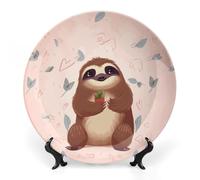 Rkklvbns Simpatici piatti decorativi a forma di bradipo da 17,8 cm, in ceramica Bone China, piatto decorativo con espositore, piatti da dessert per casa e ufficio, decorazione da parete
