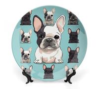 Rkklvbns Simpatici piatti decorativi a forma di bulldog francese, 17,8 cm, in ceramica Bone China, piatto decorativo con espositore da dessert, per casa e ufficio, decorazione da parete