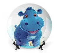 Rkklvbns Simpatici piatti decorativi a forma di ippopotamo, 25,4 cm, piatti piani in ceramica Bone China Piatto decorativo con espositore Piatti da dessert per casa e ufficio decorazione da parete