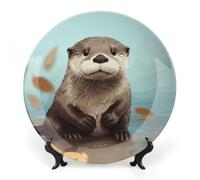 Rkklvbns Simpatici piatti decorativi a forma di lontra da 15,2 cm, piatti piani in ceramica Bone China Piatto decorativo con espositore Piatti da dessert per casa e ufficio decorazione da parete