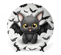 Rkklvbns Simpatici piatti decorativi a forma di pipistrello, 20,3 cm, in ceramica Bone China, piatto decorativo con espositore, piatti da dessert per casa e ufficio, decorazione da parete