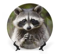 Rkklvbns Simpatici piatti decorativi a forma di procione da 17,8 cm, in ceramica Bone China, piatto decorativo con espositore, piatti da dessert per casa e ufficio, decorazione da parete