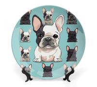 Rkklvbns Simpatico Bulldog francese Bone China Piatto decorativo in porcellana artistica con espositore da parete decorazione per la casa per ufficio hotel 20,3 cm