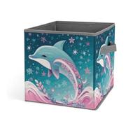 Rkklvbns Simpatico cestino portaoggetti pieghevole con manici, con delfini e fiocchi di neve, grande organizer in tessuto per organizzare libri, coperte, giocattoli