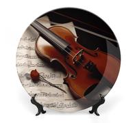 Rkklvbns Spartito di violino Piatti decorativi 6 "Piatti piani in ceramica Bone China Piatto decorativo con espositore Piatti da dessert per casa ufficio decorazione da parete