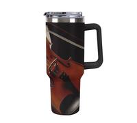 Rkklvbns Spartito violino Tazza da caffè da viaggio, bicchiere da 118 ml con manico e coperchio con cannuccia, tazza per auto di grande capacità, a prova di perdite, mantiene freddo o caldo per