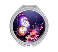 Rkklvbns Specchio da viaggio con farfalla viola, specchio cosmetico portatile, doppio lato, con ingrandimento 1x 2x, per viaggi, scrivania, casa