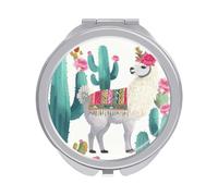 Rkklvbns Specchio da viaggio con lama tropicale, alpaca, fiore verde, specchio cosmetico portatile, doppio lato, con ingrandimento 1x 2x, per viaggi, scrivania, casa