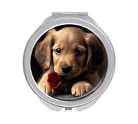 Rkklvbns Specchio da viaggio per il trucco a forma di cane, portatile, doppio lato, con ingrandimento 1x e 2x, per viaggi, scrivania, casa
