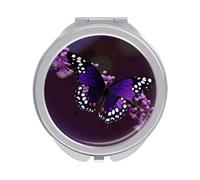 Rkklvbns Specchio portatile da viaggio con farfalla viola prugna specchio cosmetico da viaggio specchio cosmetico a doppio lato con ingrandimento 1x 2x per viaggi, scrivania, casa