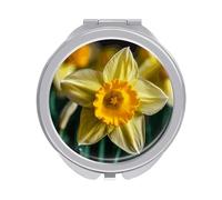 Rkklvbns Specchio portatile da viaggio con fiore di narciso, specchio cosmetico a doppio lato con ingrandimento 1x 2x, per viaggi, scrivania, casa