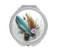 Rkklvbns Specchio portatile da viaggio con fiore e piuma, specchio cosmetico a doppio lato con ingrandimento 1x 2x, per viaggi, scrivania, casa