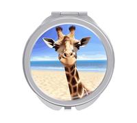 Rkklvbns Specchio portatile da viaggio con giraffa da spiaggia, specchio cosmetico a doppio lato con ingrandimento 1x 2x, per viaggi, scrivania, casa