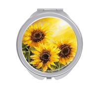 Rkklvbns Specchio portatile da viaggio con girasoli gialli, specchio cosmetico portatile a doppio lato con ingrandimento 1x 2x, per viaggi, scrivania, casa