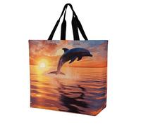 Rkklvbns Sunset Delphin - Borsa a tracolla da donna, borsa per la spesa, portatile, leggera, resistente, per lavoro, viaggi, stile casual
