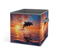 Rkklvbns Sunset Delphin - Cestino portaoggetti pieghevole con manici, grande organizer per vestiti, in tessuto, per organizzare libri, coperte, giocattoli