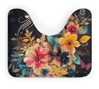 Rkklvbns Tappeto da bagno a forma di U con fiori colorati, antiscivolo, morbido e assorbente, 50,8 x 40,6 cm, sottile tappeto da bagno per lavandino, vasca, doccia e WC