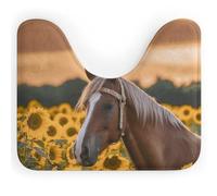 Rkklvbns Tappeto da bagno a forma di U con girasole giallo e cavallo, antiscivolo, morbido e assorbente, 50,8 x 40,6 cm, sottile tappeto da bagno per lavandino, vasca, doccia e WC