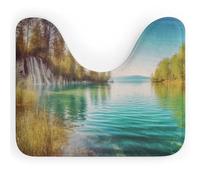 Rkklvbns Tappeto da bagno antiscivolo a forma di U con acqua pulita e paesaggio lago, morbido e assorbente, 50,8 x 40,6 cm, sottile tappeto da bagno per lavandino, vasca, doccia e WC