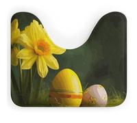 Rkklvbns Tappeto da bagno antiscivolo a forma di U con fiori gialli e uova, morbido e assorbente, 50,8 x 40,6 cm, sottile tappeto da bagno per lavandino, vasca, doccia e WC