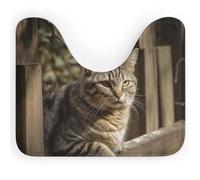 Rkklvbns Tappeto da bagno antiscivolo a forma di U con gatto su recinto in legno, morbido e assorbente, 50,8 x 40,6 cm, sottile tappeto da bagno per lavandino, vasca, doccia e WC