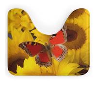 Rkklvbns Tappeto da bagno antiscivolo a forma di U con girasoli gialli con farfalla rossa, morbido e assorbente, 50,8 x 40,6 cm, sottile tappeto da bagno per lavandino, vasca, doccia e WC
