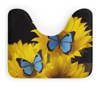 Rkklvbns Tappeto da bagno antiscivolo a forma di U con girasoli gialli con farfalle blu, morbido e assorbente, 50,8 x 40,6 cm, sottile tappeto da bagno per lavandino, vasca, doccia e WC