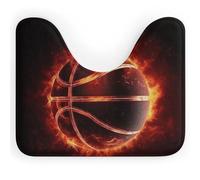 Rkklvbns Tappeto da bagno antiscivolo a forma di U con pallone da basket in fuoco, morbido e assorbente, 50,8 x 40,6 cm, sottile tappeto da bagno per lavandino, vasca, doccia e WC