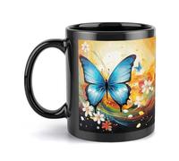 Rkklvbns Tazza da caffè colorata con farfalla, grande tazza da caffè con manico, 325 ml, in ceramica, regalo per donne, mamma, amici, regalo di compleanno per collega