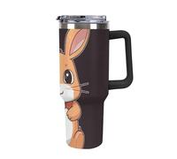 Rkklvbns Tazza da caffè da viaggio a forma di coniglio, con manico e coperchio con cannuccia, a prova di perdite, grande capacità, mantiene freddo o caldo per palestra, viaggi e sport