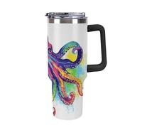 Rkklvbns Tazza da caffè da viaggio colorata a forma di polpo da 1,18 l, con manico e coperchio con cannuccia, a prova di perdite, grande capacità, mantiene freddo o caldo per palestra, viaggi e sport