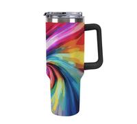 Rkklvbns Tazza da caffè da viaggio colorata con tintura a nodi, da 1184 ml, con manico e coperchio con cannuccia, a prova di perdite, grande capacità, mantiene freddo o caldo per palestra, viaggi e