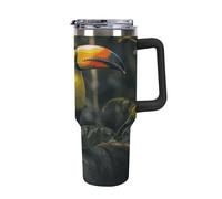 Rkklvbns Tazza da caffè da viaggio colorata con tucano, bicchiere da 1,18 l, con manico e coperchio con cannuccia, tazza per auto di grande capacità, a prova di perdite, mantiene freddo o caldo per