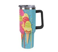 Rkklvbns Tazza da caffè da viaggio colorata per gelato, 1,18 l, con manico e coperchio con cannuccia, tazza da auto di grande capacità, a prova di perdite, mantiene freddo o caldo per palestra, viaggi
