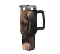 Rkklvbns Tazza da caffè da viaggio con cane carino per animali domestici, bicchiere da 1,18 l, con manico e coperchio con cannuccia, tazza da auto di grande capacità, a prova di perdite, mantiene