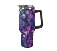 Rkklvbns Tazza da caffè da viaggio con cubi di colore astratto, da 1,18 ml, con manico e coperchio con cannuccia, tazza da auto di grande capacità, a prova di perdite, mantiene freddo o caldo per