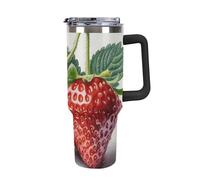 Rkklvbns Tazza da caffè da viaggio con due fragole, bicchiere da 1,18 l, con manico e coperchio con cannuccia, tazza da auto di grande capacità, a prova di perdite, mantiene freddo o caldo per