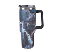 Rkklvbns Tazza da caffè da viaggio con gatto bianco in fiori, bicchiere da 1180 ml con manico e coperchio con cannuccia, tazza per auto di grande capacità, a prova di perdite, mantiene freddo o caldo