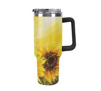 Rkklvbns Tazza da caffè da viaggio con girasoli gialli, bicchiere da 1,18 l, con manico e coperchio con cannuccia, tazza da auto di grande capacità, a prova di perdite, mantiene freddo o caldo per