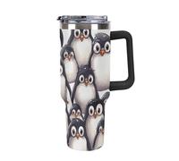 Rkklvbns Tazza da caffè da viaggio con pinguini carini, 1,18 l, con manico e coperchio con cannuccia, a prova di perdite, grande capacità, mantiene freddo o caldo per palestra, viaggi e sport